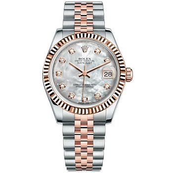 Rolex  Datejust 31 Everose Rolesor Fluted Bezel Jubilee  178271 mother of pearl diamond dial